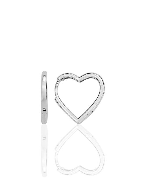 Gümüş rodyumlu özel tasarım 16 mm kalp küpe SGTL12283RODAJ