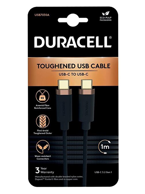Duracell 1m Lightning to USB-C Örgülü Şarj Kablosu - Siyah