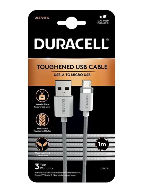 Duracell Apple Örgülü Lightning to USB-A Type-C Hızlı Şarj Kablosu 1 m Beyaz