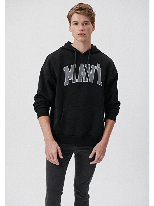 Mavi - Mavi Logo Baskılı Kapüşonlu Siyah Sweatshirt 067149-902