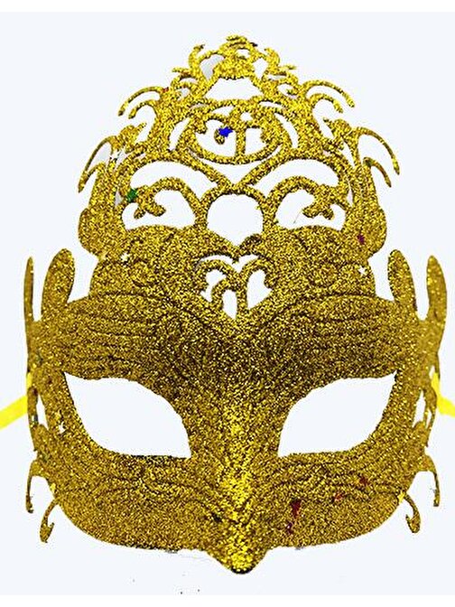 Altın Renk Parti Maskesi - Parlak Altın Sim Balo Maskesi 21 x 20 cm 3877