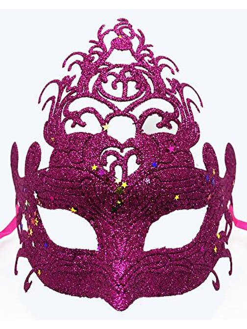 Fuşya Renk Parti Maskesi - Parlak Fuşya Sim Balo Maskesi 21 x 20 cm 3877