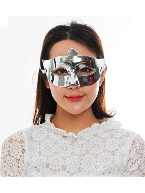 Gümüş Renk Kostüm Partisi Ekstra Parlak Balo Maskesi 15 x 10 cm 3877