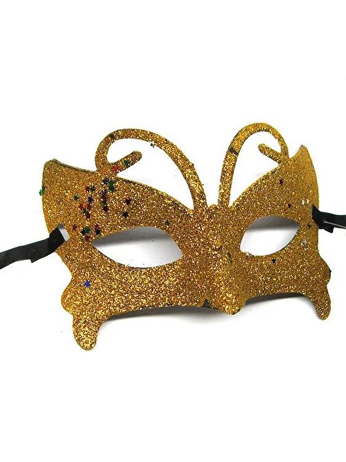 Altın Renk Simli Kelebek Kostüm Partisi Maskesi 10 x 13 cm 3877
