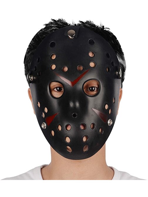 Siyah Renk Kırmızı Çizgili Tam Yüz Hokey Jason Maskesi Hannibal Maskesi 3877