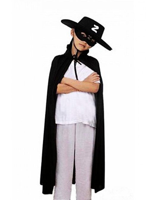 Çocuk Boy Zorro Pelerin + Şapka + Maske Kostüm Seti 3877