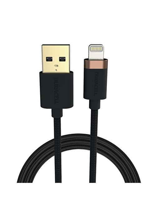 Duracell 0,3m Lightning to USB-A Örgülü Şarj Kablosu - Siyah