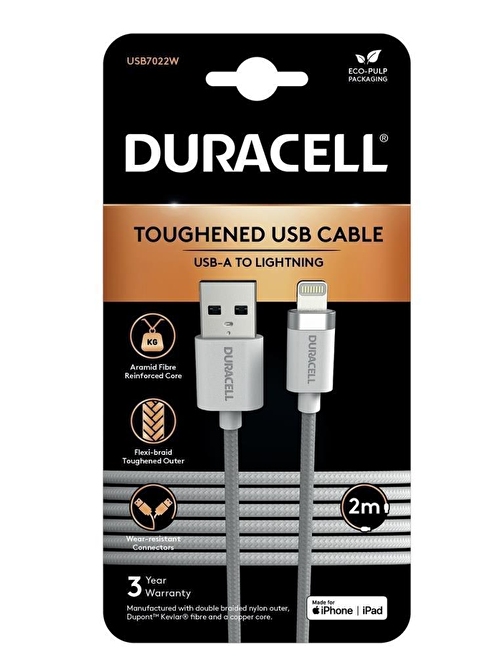 Duracell 2m Lightning to USB-A Örgülü Şarj Kablosu - Beyaz