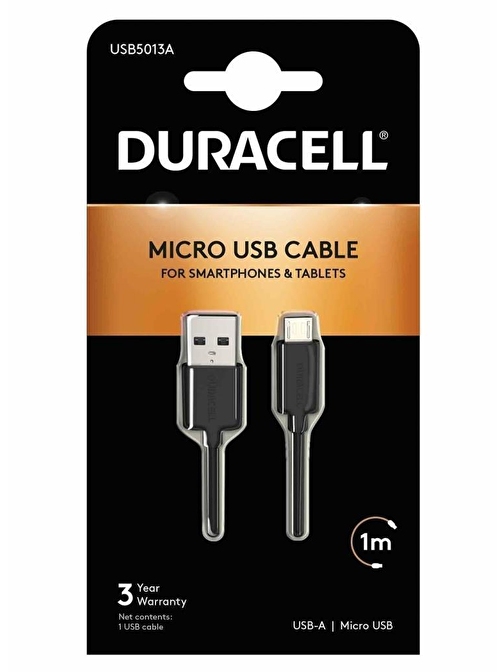 Duracell 1m USB-A to Micro USB Şarj Kablosu - Siyah