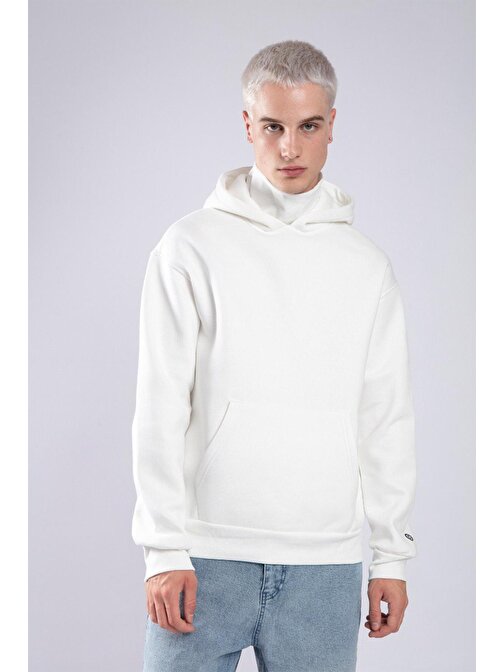 Beyaz Boğazlı Oversize Kapüşonlu Sweatshirt 3YXE8-47563-01 | S