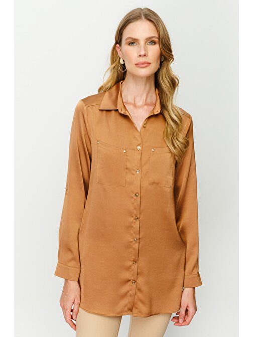 Ekol Gömlek Yaka Camel Kadın Bluz 23201013