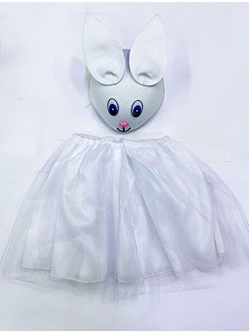 Tavşan Kostümü Beyaz - 23 Nisan Tavşan Şapka ve Tütü Etek Seti 2 Parça