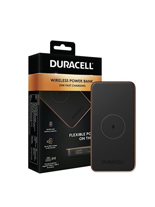 Duracell 10000 mAh Micro USB & Type-C Kablolu Powerbank Siyah