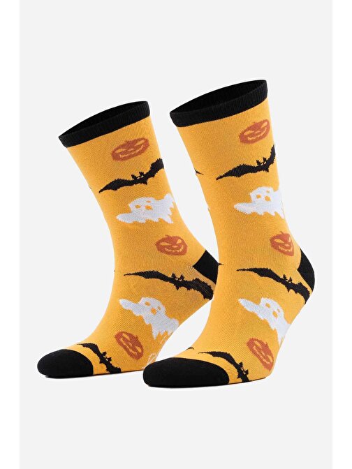 Aytuğ Unisex Pamuklu Halloween Temalı Sarı Soket Çorap - A-49007-S