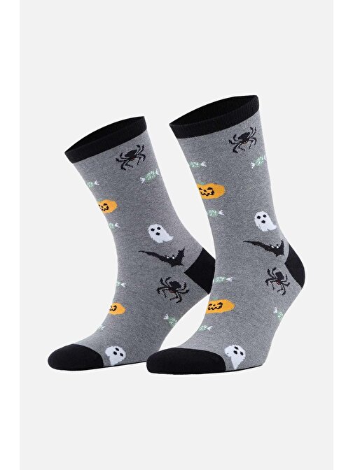 Aytuğ Unisex Pamuklu Halloween Temalı Gri Soket Çorap - A-49007-G