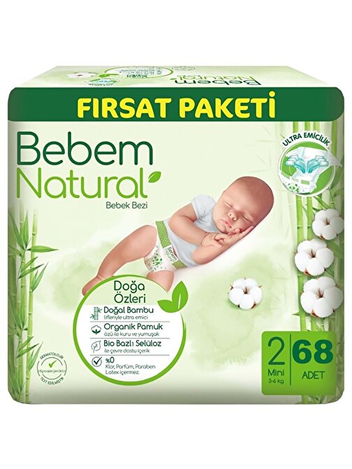 Bebem Natural 3 - 6 kg 2 Numara Fırsat Paketi Bebek Bezi 68 Adet