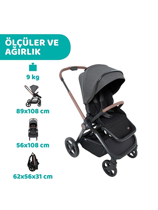 Chicco Mysa Tek Yönlü Yıkanabilir Kumaş Tekli Bebek Arabası Silver Grey