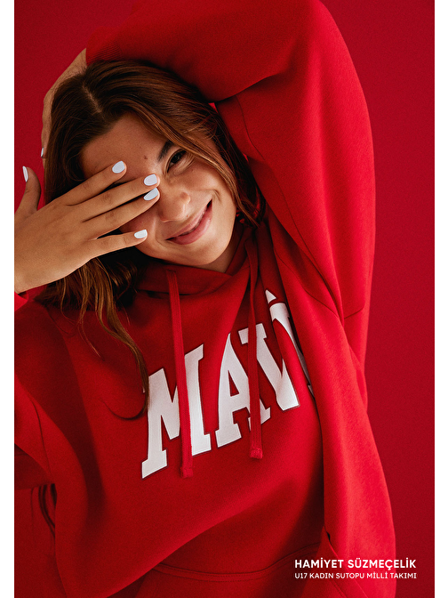 Mavi - Mavi Logo Baskılı Kapüşonlu Kırmızı Sweatshirt 1600361-86417