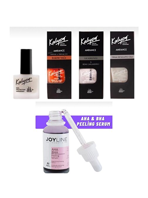 Kalyon Sertleştirici Bakım Yağı Koruyucu Beyazlatıcı 4 Lü Set+joy line Kırmızı Peeling Serumu 30ml Aha %30 Bha %2