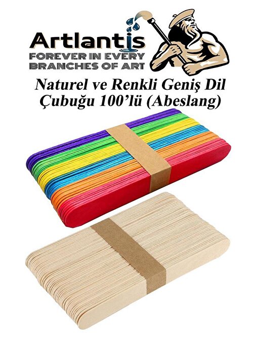 Artlantis Renkli Dil Çubuğu Geniş 50 Adet Naturel Dil Çubuğu Geniş 50 Adet 1 Paket Renkli Ve Renksiz Abeslang Dil Basma Çubuğu