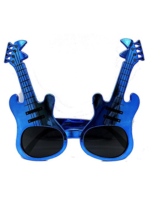 Mavi Renk Rockn Roll Gitar Şekilli Parti Gözlüğü 15 x 15 cm 3877
