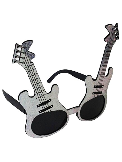 Gümüş Renk Rockn Roll Gitar Şekilli Parti Gözlüğü 15 x 15 cm 3877