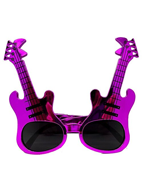 Fuşya Renk Rockn Roll Gitar Şekilli Parti Gözlüğü 15 x 15 cm 3877