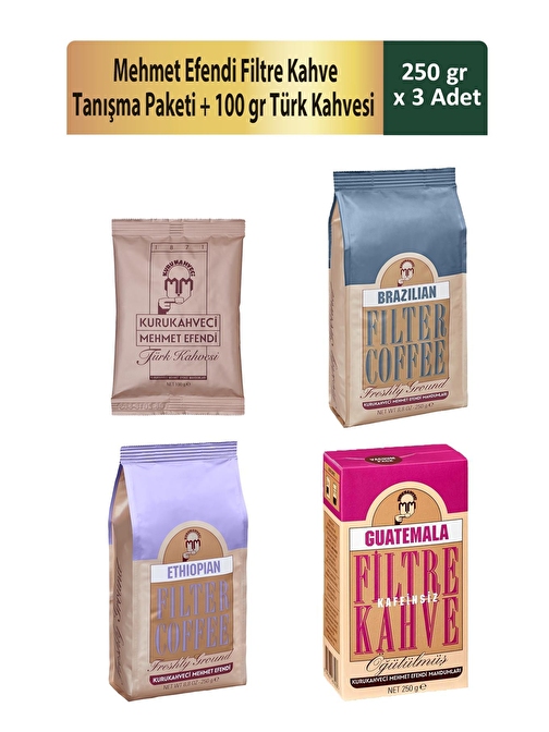 Mehmet Efendi Filtre Kahve Tanışma Paketi 250 gr x 3 Adet + 100 gr Türk Kahvesi