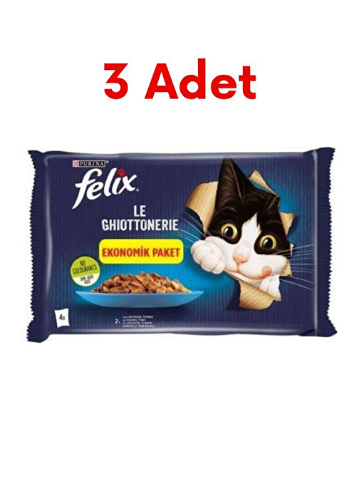 Felix Multi Pouch Somonlu Ve Ton Balıklı Yaş Kedi 3 Adet