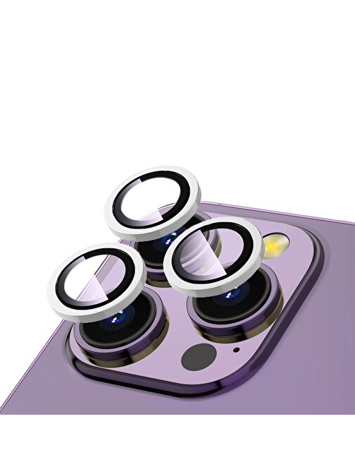 Coverzone Cl-12 Apple iPhone 15 Pro Max Görüş Açısını Bozmayan Premium Safir Kamera Lens Koruyucu Koruyucu Gümüş