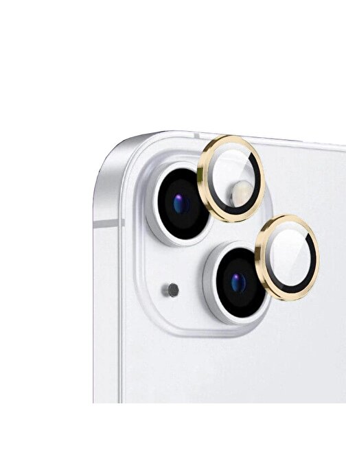 Coverzone Cl-12 Apple iPhone 15 Plus Görüş Açısını Bozmayan Premium Safir Kamera Lens Koruyucu Sarı