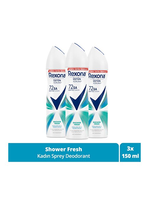 Rexona Kadın Sprey Deodorant Shower Fresh 72 Saat Kesintisiz Üstün Koruma 150 ml x3