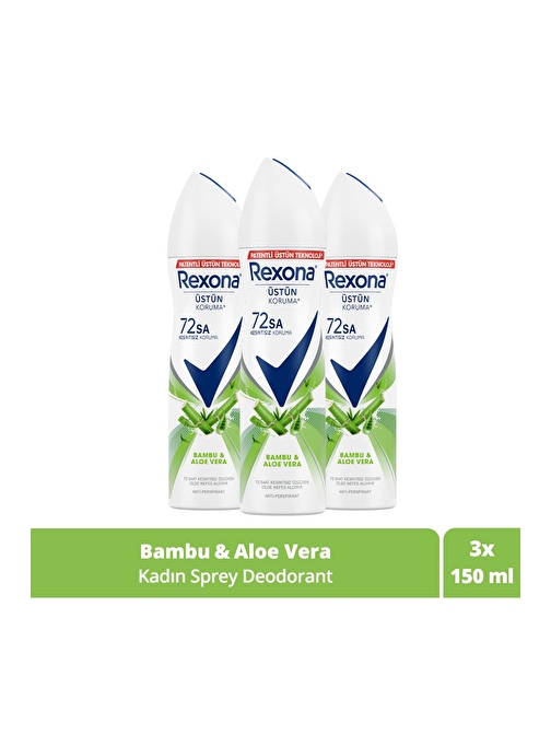 Rexona Kadın Sprey Deodorant Bambu & Aloe Vera 72 Saat Kesintisiz Üstün Koruma 150 ml x3