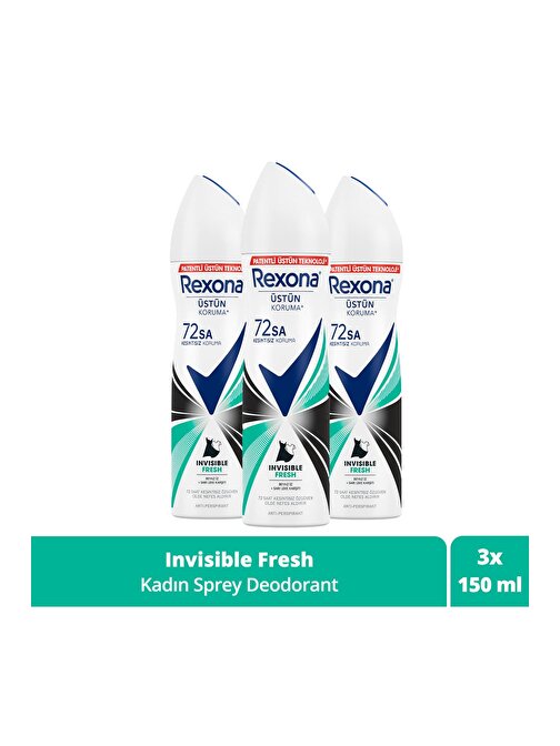 Rexona Kadın Sprey Deodorant Invisible Fresh Deep 72 Saat Kesintisiz Üstün Koruma 150 ml x3