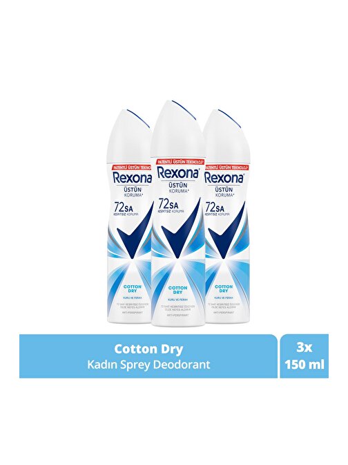 Rexona Kadın Sprey Deodorant Cotton Dry 72 Saat Kesintisiz Üstün Koruma 150 ml x3