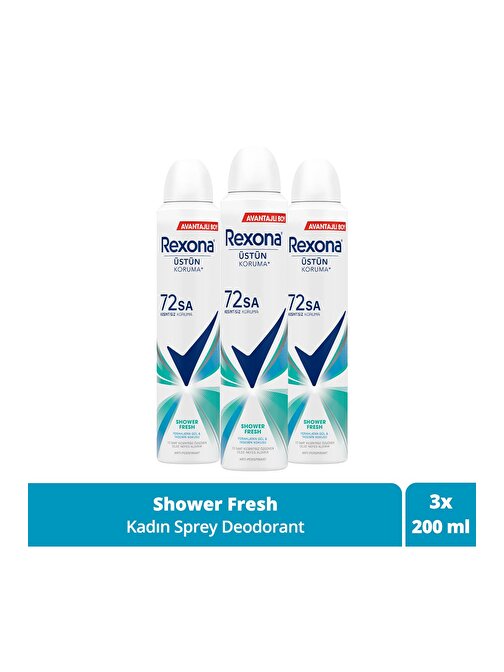 Rexona Kadın Sprey Deodorant Shower Fresh 72 Saat Kesintisiz Üstün Koruma 200 ml x3
