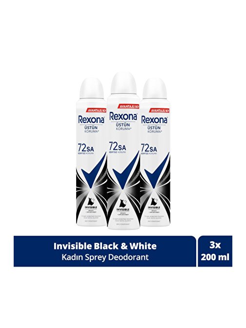 Rexona Kadın Sprey Deodorant Invisible Beyaz İz Sarı Leke Karşıtı 72 Saat Üstün Koruma 200 ml x3