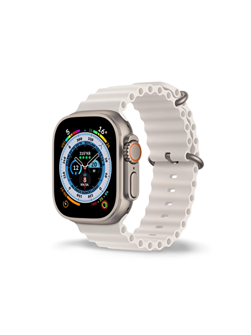 Cosmostech Apple Watch 1 - 2 - 3 - 4 - 5 - 6 - Se - 7 - 8 - Ultra 42 - 44 - 45 - 49 mm Silikon Akıllı Saat Kordonu Beyaz
