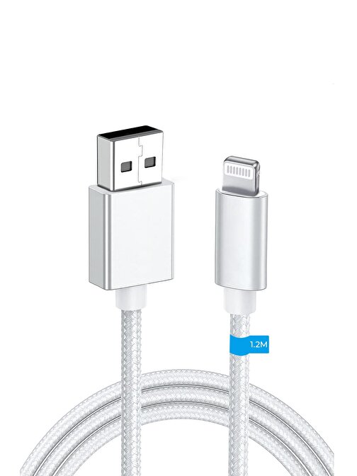 Deji Apple iPhone 5 - 5S - 6 - 6S - 7 Plus - SE Serisi Örgülü USB to Lightning Hızlı Şarj Kablosu Beyaz
