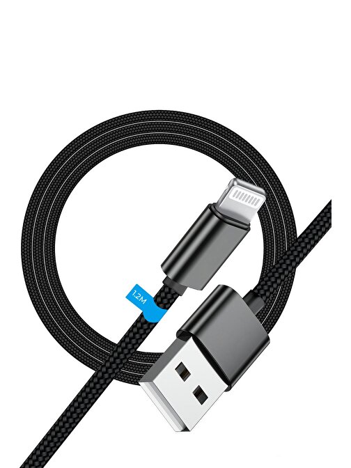 Deji Apple iPhone 5 - 5S - 6 - 6S - 7 Plus - SE Serisi Örgülü USB to Lightning Hızlı Şarj Kablosu Siyah