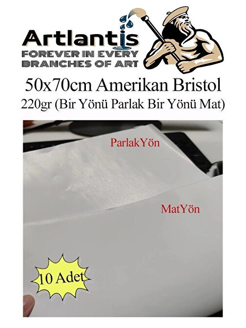 Amerikan Bristol 220 gr 50x70 B2 10 Adet Bir Tarafı Parlak Bir Tarafı Mat Kağıt Beyaz