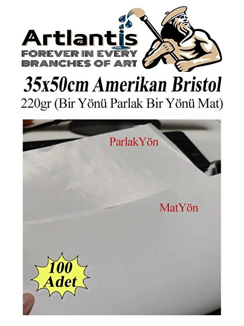 Amerikan Bristol 220 gr 35x50 B3 100 Adet Bir Tarafı Parlak Bir Tarafı Mat Kağıt Beyaz