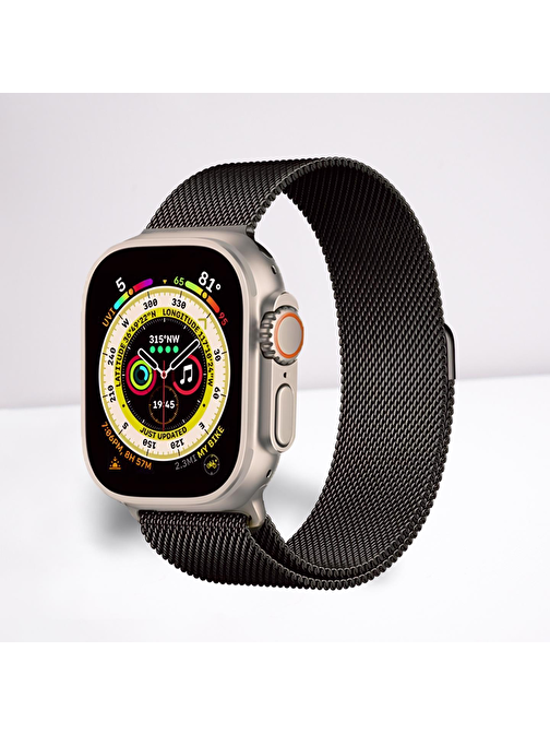 Cosmostech Apple Watch 1 - 2 - 3 - 4 - 5 - 6 - Se - 7 - 8 - Ultra 42 - 44 - 45 - 49 mm Metal Akıllı Saat Kordonu Siyah