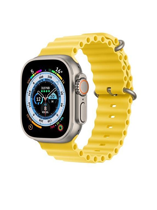 Cosmostech Apple Watch 1 - 2 - 3 - 4 - 5 - 6 - Se - 7 - 8 - Ultra 42 - 44 - 45 - 49 mm Silikon Akıllı Saat Kordonu Sarı