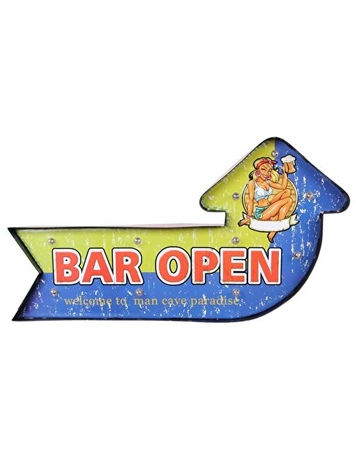 Peanelife Bar Open Temalı Ledli Bar Tabelası Pano Vintage Led Ampülü