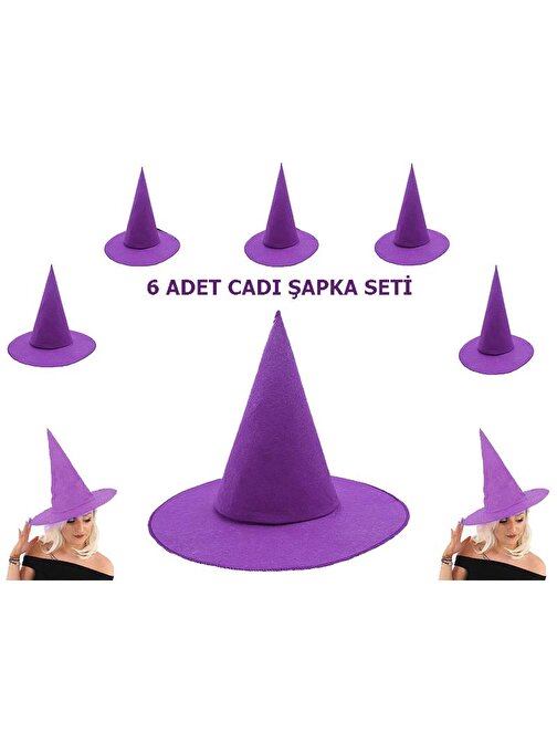 peanelife Mor Renk Keçe Cadı Şapkası Yetişkin Çocuk Uyumlu 6 Adet