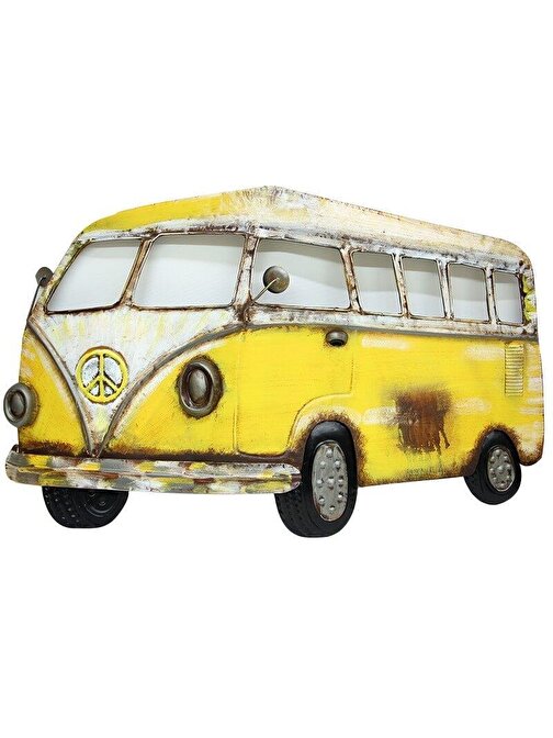 Peanelife Minibüs Pano Sarı Vintage Dekoratif Ev Ofis Hediyelik