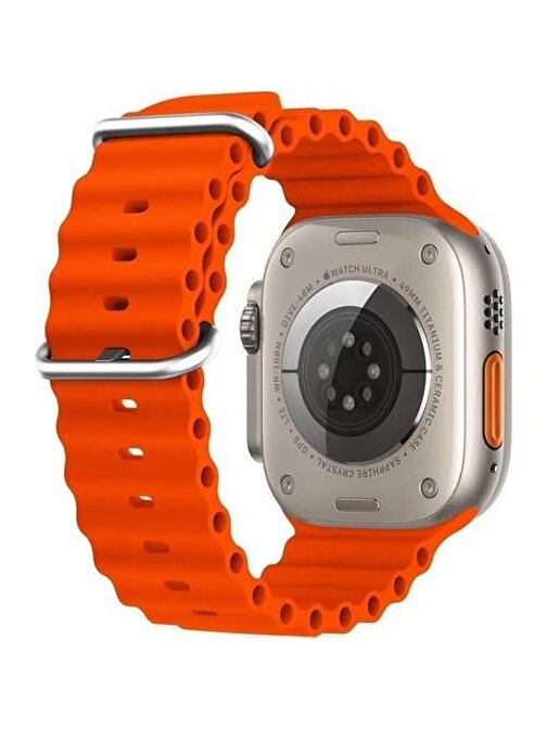 Cosmostech Apple Watch 1 - 2 - 3 - 4 - 5 - 6 - Se - 7 - 8 - Ultra 42 - 44 - 45 - 49 mm Silikon Akıllı Saat Kordonu Turuncu