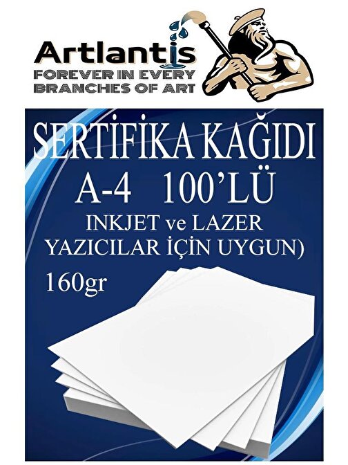 Artlantis A4 Tüm Yazıcılara Uyumlu 21x29.7 cm  gramajlı Kalın Baskı - Sertifika Fotokopi Kağıdı Beyaz 100 Adet 160  gr