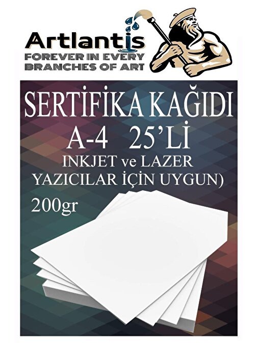 Artlantis A4 Tüm Yazıcılara Uyumlu 21x29.7 cm  gramajlı Kalın Baskı - Sertifika Fotokopi Kağıdı Beyaz 25 Adet 200  gr